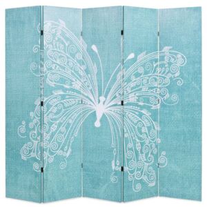 Składany parawan, 200x180 cm, niebieski z motylem