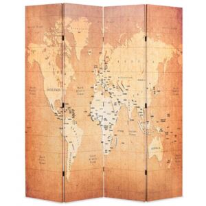 Składany parawan, 160x180 cm, nadruk mapy świata, żółty