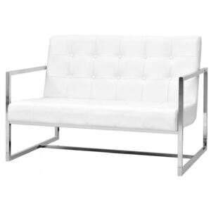 2-osobowa sofa z podłokietnikami, sztuczna skóra i stal, biała