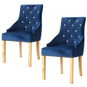 Krzesła do jadalni, 2 szt., drewno dębowe i niebieski aksamit