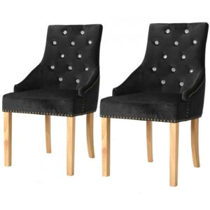 Krzesła do jadalni, 2 szt., drewno dębowe i czarny aksamit