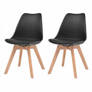 Krzesła do jadalni, 2 szt., sztuczna skóra, lite drewno, czarne