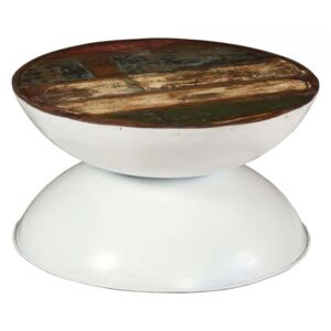Stolik kawowy z drewna odzyskanego, biała podstawa, 60x60x33cm
