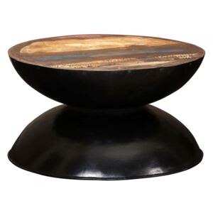 Stolik kawowy z drewna odzyskanego, czarna podstawa, 60x60x33cm