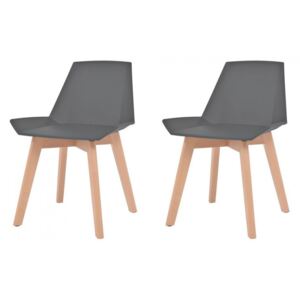 Komplet 2 krzeseł, drewniane nogi i szare, plastikowe siedziska