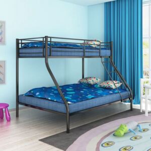 Łóżko piętrowe dla dzieci z czarną metalową ramą 200x140/200x90