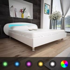 Łóżko ze sztucznej skóry z taśmą LED, 180 x 200 cm, białe