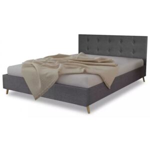 Łóżko z drewnianą ramą z materiałowym CIEMNO SZARYM obiciem 200x140 cm