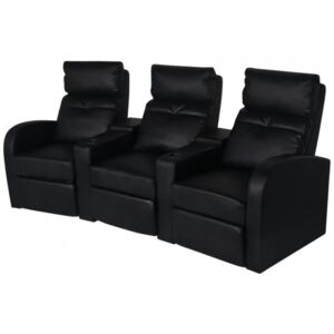Fotele kinowe dla 3 osób, sztuczna skóra, czarne