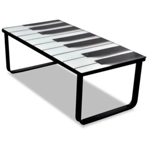 Stolik kawowy z nadrukiem klawiatury pianina, szklany blat