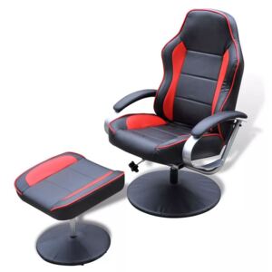 Regulowany fotel z podnóżkiem, sztuczna skóra, czarno-czerwony