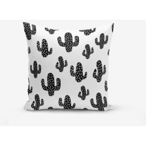 Czarno-biała poszewka na poduszkę z domieszką bawełny Minimalist Cushion Covers Black White Cactus, 45x45 cm