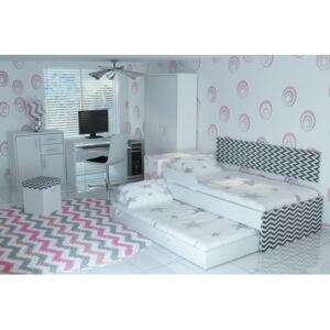 Łóżko dla dziecka piętrowe-wysuwane Milano + panel ścienny - 3 kolory tapicerowane tkaniną