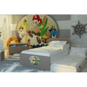 Łóżko dla dziecka piętrowe-wysuwane Piraci - 3 kolory tapicerowane tkaniną