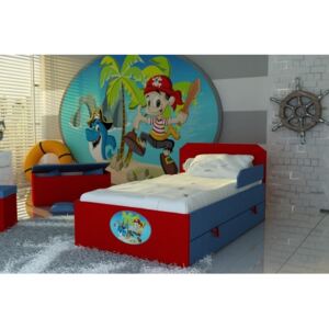 Łóżko dla dziecka z szufladą Piraci - 3 kolory tapicerowane tkaniną