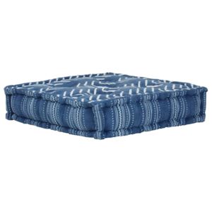Kwadratowy puf bawełniany ze wzorem, 50x50x12 cm, niebieski