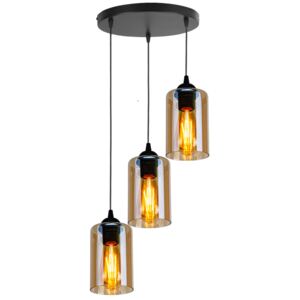 BISTRO LAMPA WISZĄCA CZARNY TALERZ 3X40W E27 KLOSZ BRĄZOWY