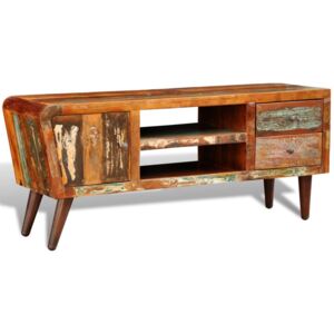Drewniana półka pod TV vintage z drzwiami i 2 szufladami