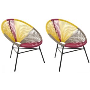 Zestaw 2 krzeseł rattanowych różowo-żółto-beżowe ACAPULCO