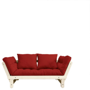 Sofa rozkładana Beat z nielakierowanym stelażem - czerwona