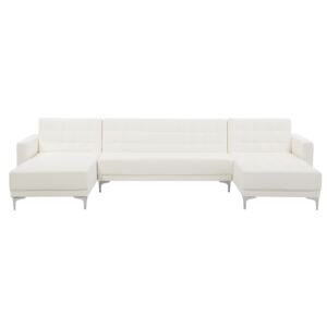 Sofa rozkładana podkowa skóra ekologiczna biała ABERDEEN