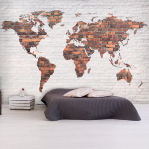Fototapeta - Mapa świata: Ceglany mur (100X70)