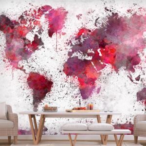 Fototapeta - Mapa świata: czerwone akwarele (100X70)