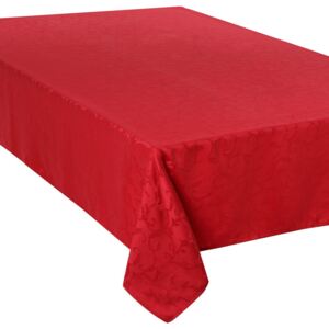 Obrus na stół plamoodporny prostokątny w kolorze czerwonym, unikatowe żakardowe zdobienia