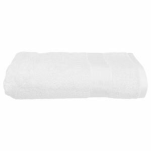 Ręcznik kąpielowy łazienkowy bawełniany z ozdobną bordiurą w kolorze białym, tekstylia do łazienki