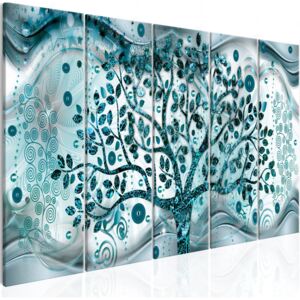 Obraz - Drzewo i fale (5-częściowy) niebieski (225X90)