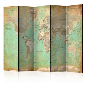 Parawan 5-częściowy - Turkusowa mapa świata [Room Dividers] (225X172)