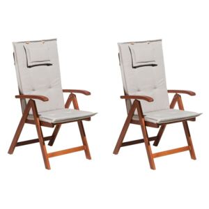 Zestaw 2 krzeseł ogrodowych drewnianych z szarobeżowymi poduszkami TOSCANA