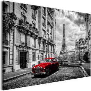 Obraz - Auto w Paryżu (1-częściowy) czerwony szeroki (90X60)