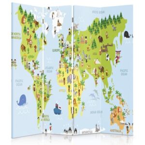 Parawan pokojowy, czteroczęściowy, na płótnie Canvas, Mapa świata dla dzieci (145X150)