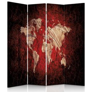 Parawan pokojowy, czteroczęściowy, na płótnie Canvas, Rustykalna mapa świata (145X150)
