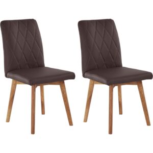 Skórzane brązowe krzesła na dębowych nogach - 2 sztuki