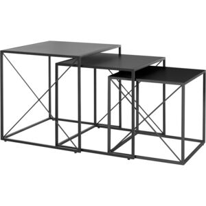 3-częściowy zestaw czarnych stolików z metalu, nowoczesny styl