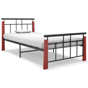 Rama łóżka, metal i lite drewno dębowe, 90x200 cm