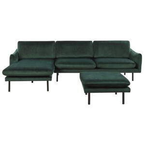Zestaw sofa z otomaną zielony welurowy 3-osobowa kanapa i podnóżek w stylu glamour Beliani