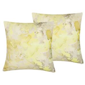 Zestaw 2 poduszek dekoracyjnych żółty z abstrakcyjnym wzorem 45 x 45 cm z wypełnieniem ozdoba akcesoria salon sypialnia