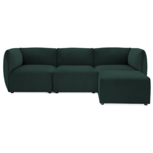 Ciemnozielona 3-osobowa sofa modułowa z podnóżkiem Vivonita Velvet Cube