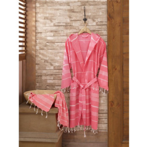 Komplet różowego szlafroka i ręcznika Sultan Pink, rozmiar S/M