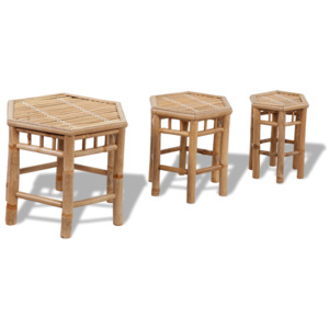 Zestaw trzech sześciokątnych krzeseł bambusowych
