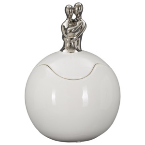 Biało-srebrny pojemnik ceramiczny Mauro Ferretti Family Grande
