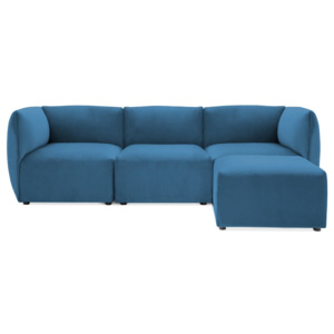 Niebieska 3-osobowa sofa modułowa z podnóżkiem Vivonita Velvet Cube