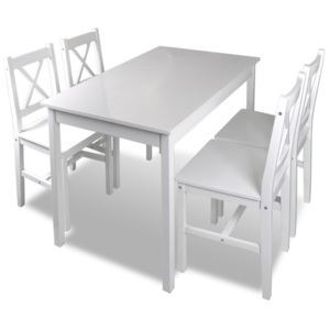 240438 vidaXL Drewniany stół z 4 krzesłami, biały