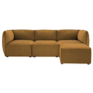 Musztardowa 3-osobowa sofa modułowa z podnóżkiem Vivonita Velvet Cube