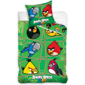 Tip Trade Dziecięca bawełniana pościel Angry Birds Green, 140 x 200 cm, 70 x 80 cm