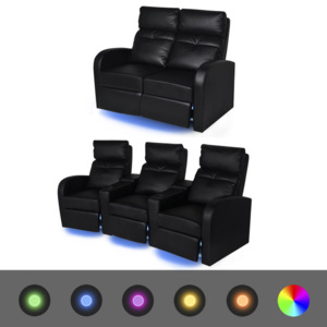 Fotele kinowe 2 + 3 osobowe, z podświetleniem LED, czarna, sztuczna skóra