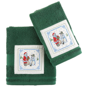 Zestaw 2 zielonych ręczników ze świątecznym motywem Knitted Christmas